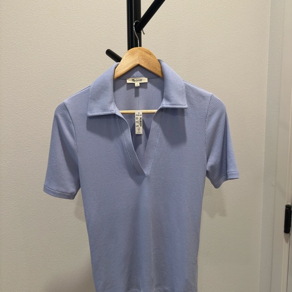 NWT Madewell Drapey Rib Short-Sleeve Polo Top - Picture 4 of 8